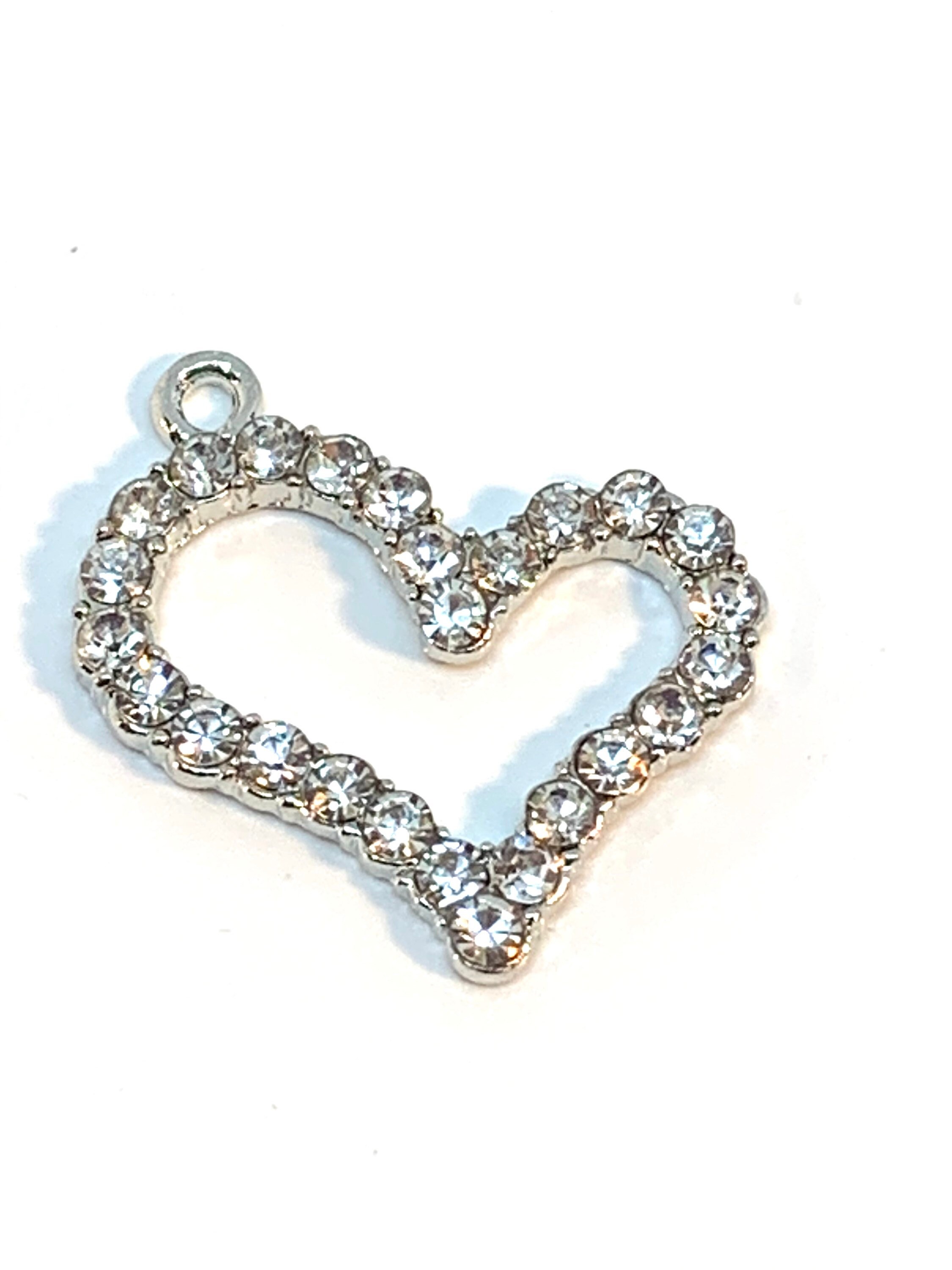 Silver Rhinestone Heart 3 Beautiful Mostly Rhinestone and Silver Tone Open Heart Charms - Etsy