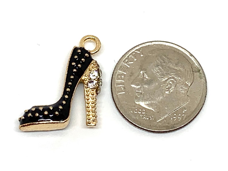 3 Black Enamel Gold & Rhinestone 3D High Heel Shoe Charms Etsy