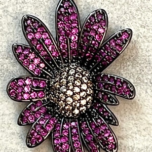 1 purple sunflower - pave - CZ stones - charm pendant