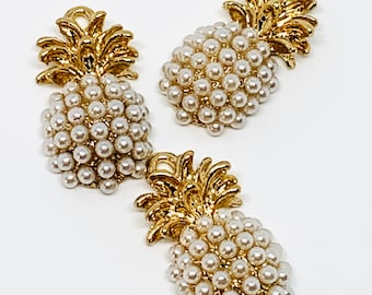 3 white pearl pineapple charms - gold tone