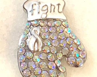 1 AB colored rhinestones and white enamel with silver accents white ribbon Fight boxing glove charm