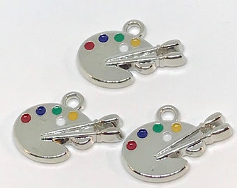 3 paint palette charms - artist - silver charms