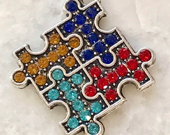 Multicolored rhinestone Autism awareness puzzle piece charm