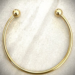 Open gold plated over stainless steel thick 3mm double ball cuff style bangle bracelet