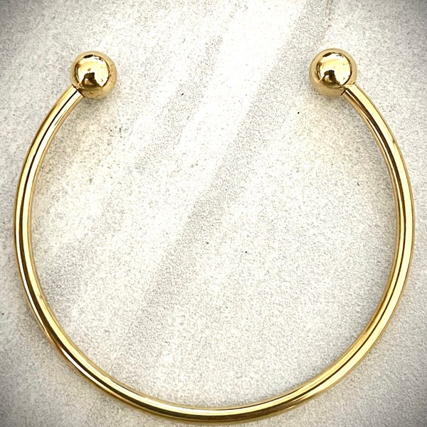 Open gold plated over stainless steel thick double ball cuff style bangle bracelet