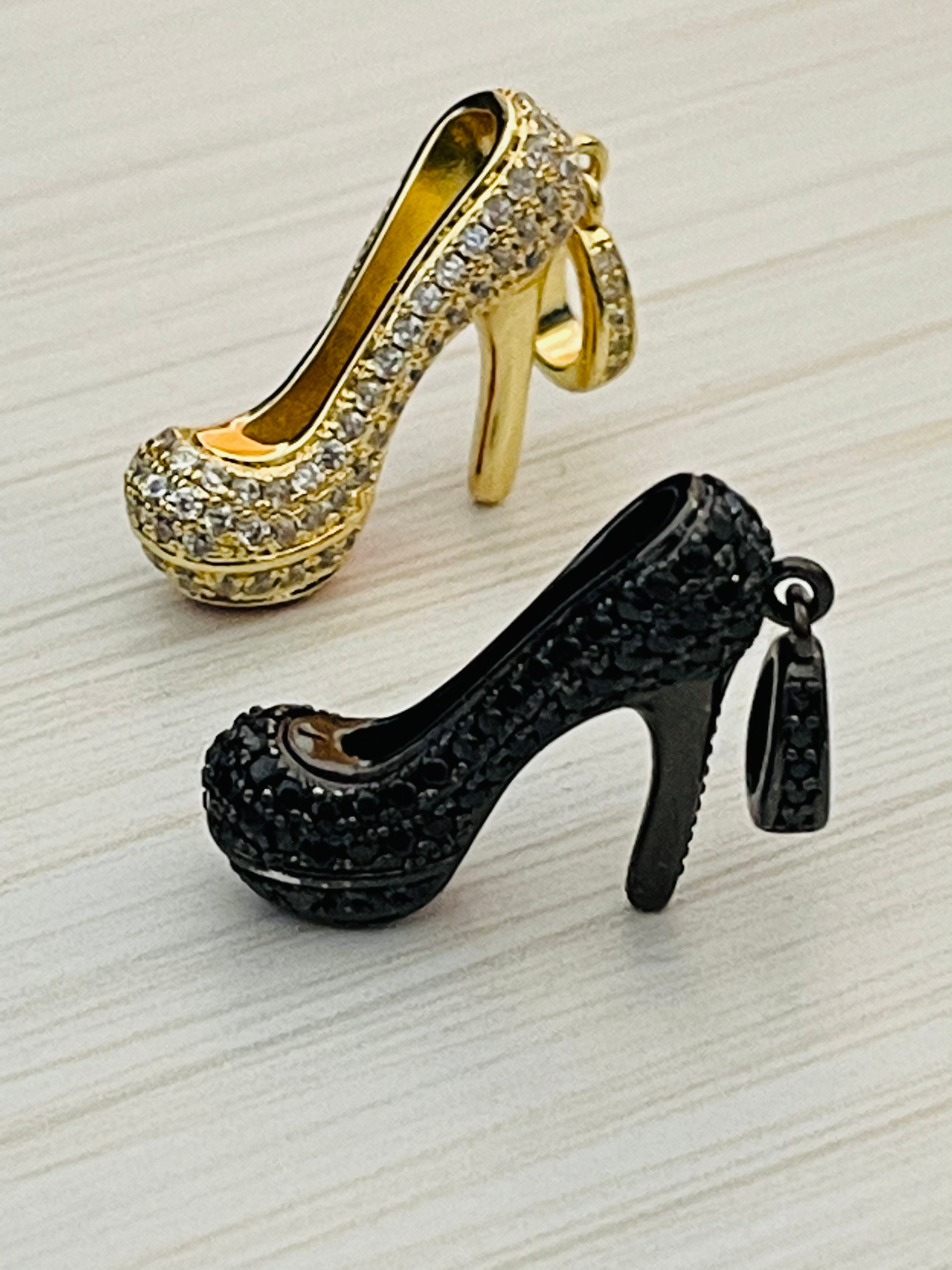 1 Gorgeous CZ stiletto high heel shoe charm 3D 2 colors | Etsy
