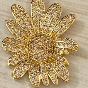 1 sunflower pave gold CZ stones - charm pendant - clear CZ stones