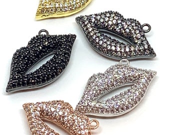 1 Beautiful CZ lips charms - 5 colors - pave cubic zirconia rhinestones