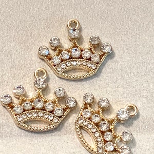 3 rhinestone and gold tone crown charms - princess - queen