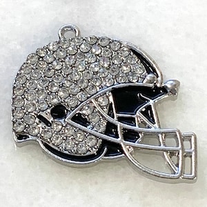 1 rhinestone helmet charm - black enamel accents - football - silver tone