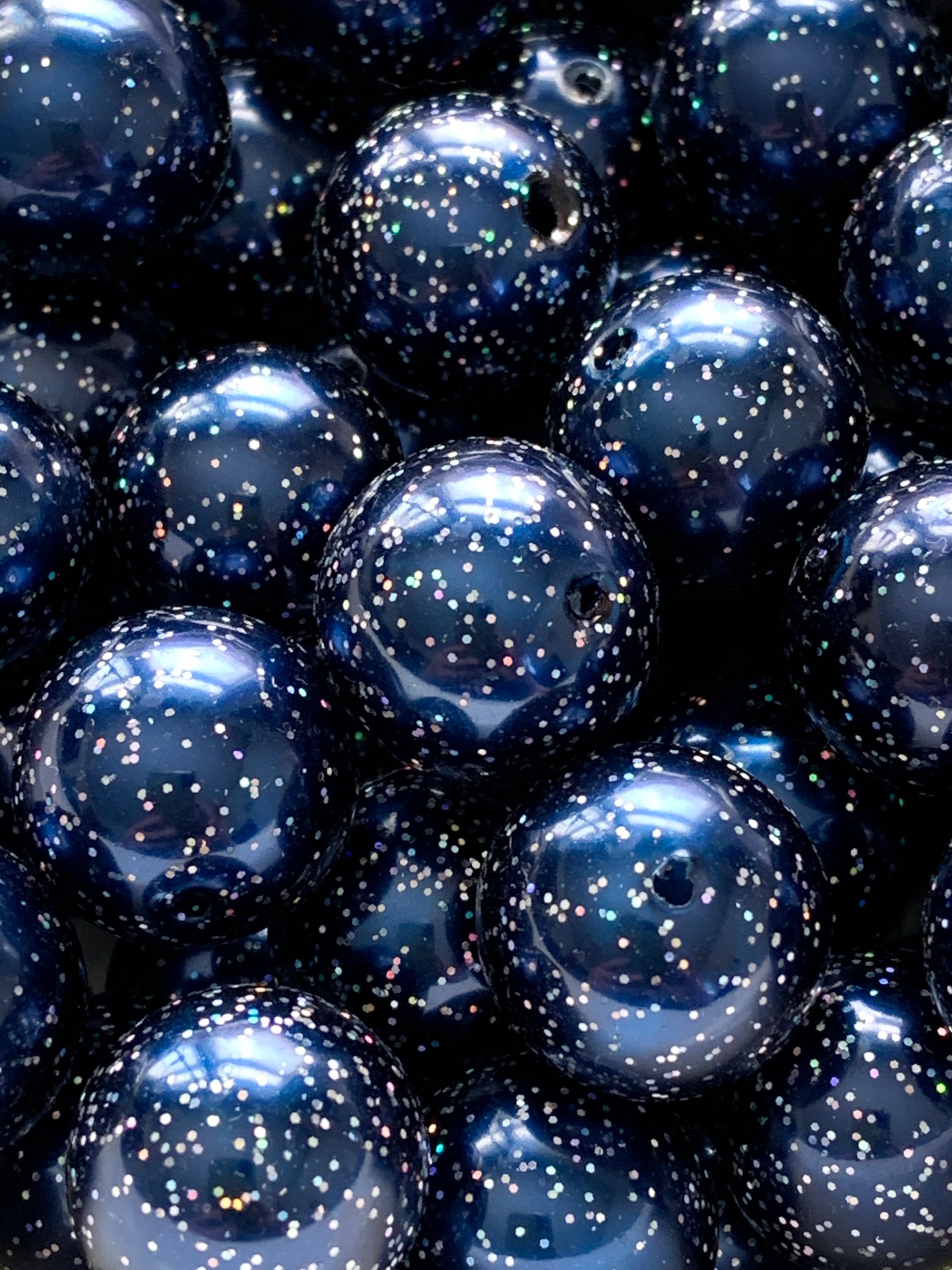 Set of 10 20mm Navy Blue Glitter Acrylic Round Beads Etsy