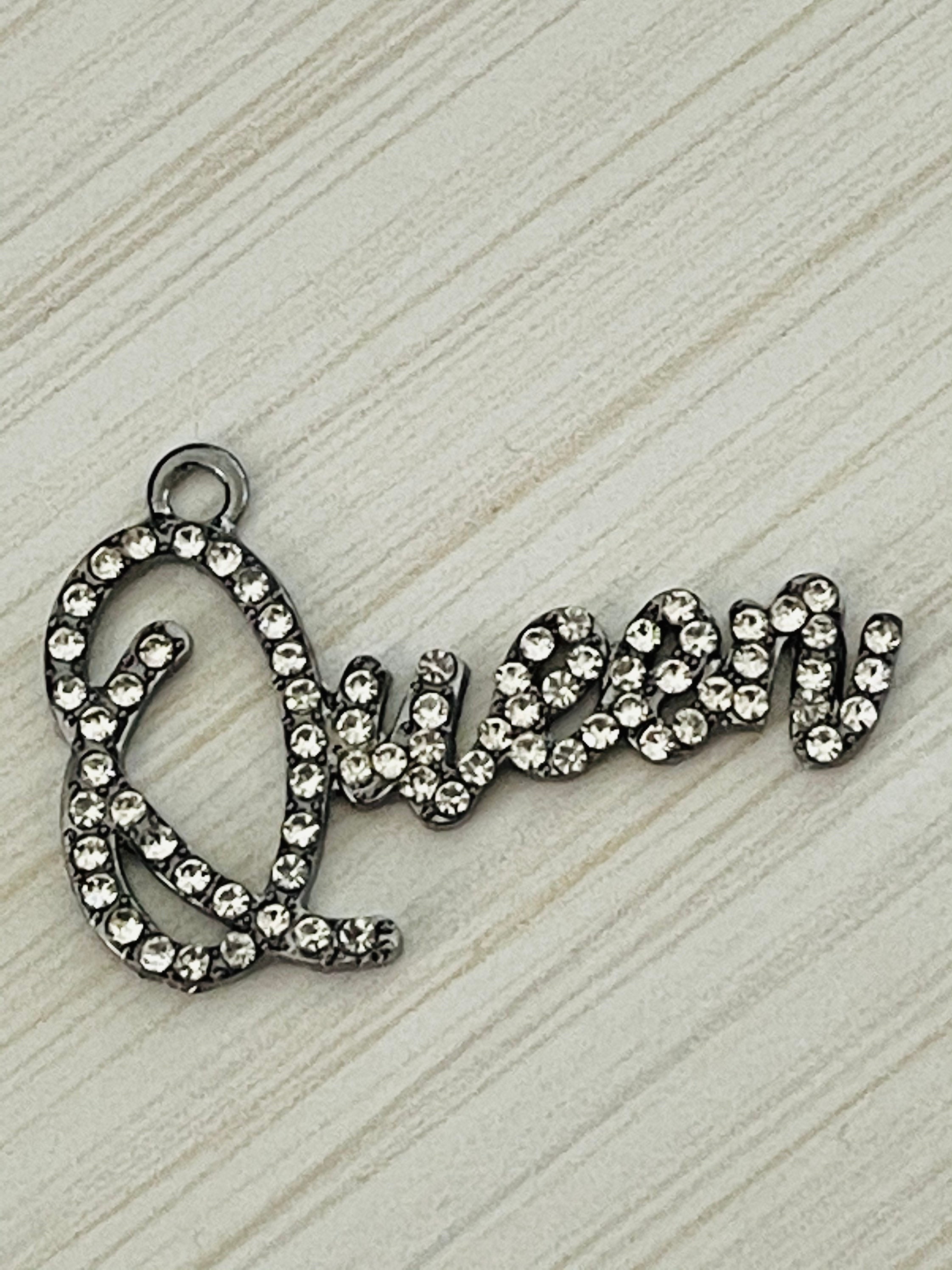 1 Queen Rhinestone Script Word Charm - Pendant - 5 Colors - Rhinestones ...