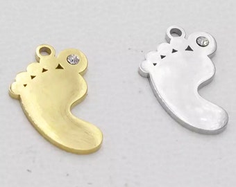 3 shiny baby foot charms - stainless steel silver or stainless steel gold color