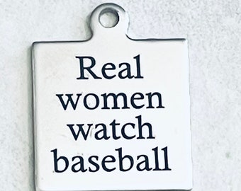 Real women watch baseball stainless steel square shaped charm - pendant