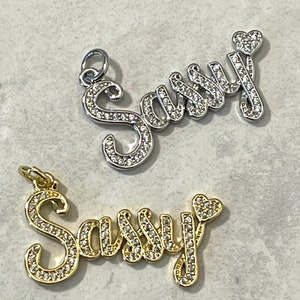 Sassy CZ word charm - pendant - 2 colors - copper over 18k plated