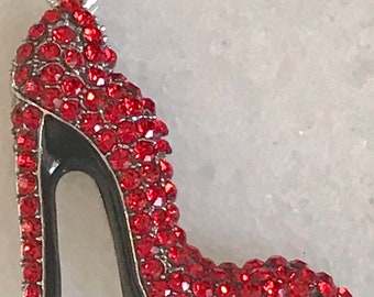 1 Gorgeous red mostly rhinestones high heeled stiletto shoe charm - pendant - silver tone