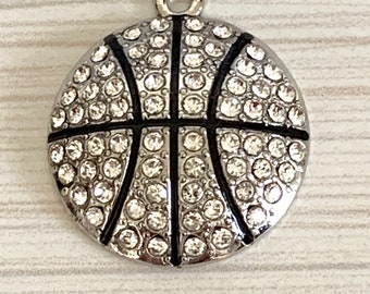 1 Large rhinestone basketball pendant - black enamel stripes - charm