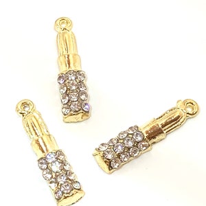 3 rhinestone shiny gold lipstick charms - makeup - lips - kiss