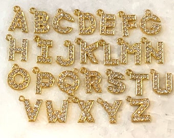 Rhinestone and gold finish alphabet charms - A to Z