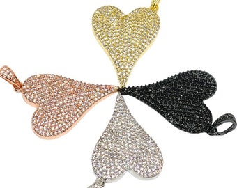 1 CZ pave heart charm - pendant - 4 colors