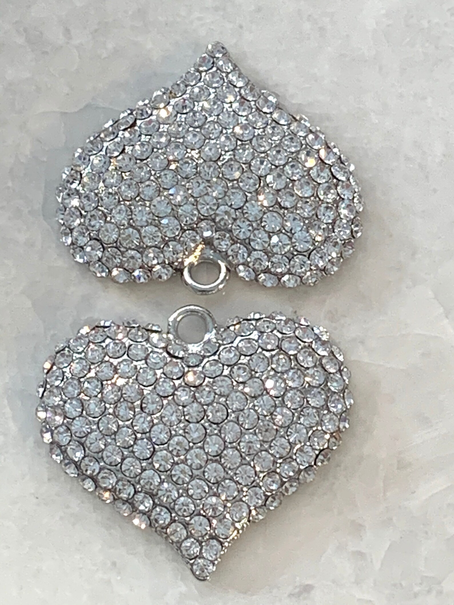 1 Large Rhinestone Crystal Silver Heart Charm Pendant - Etsy