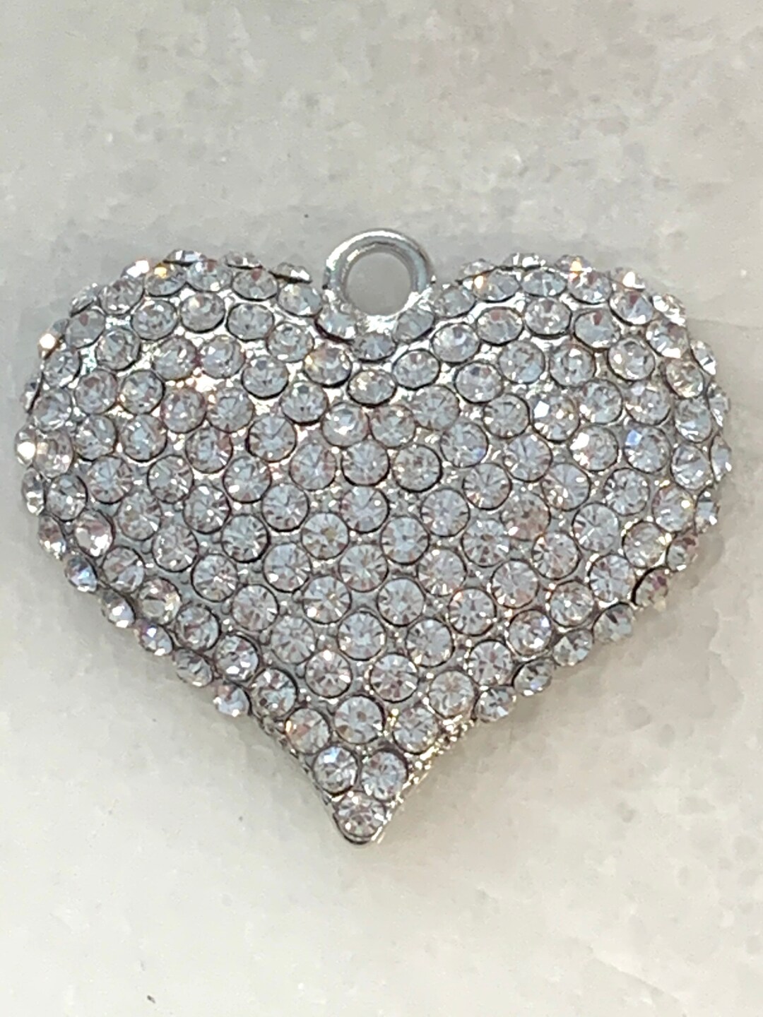 Silver Rhinestone Heart 1 Large Rhinestone Crystal Silver Heart Charm - Pendant - Etsy
