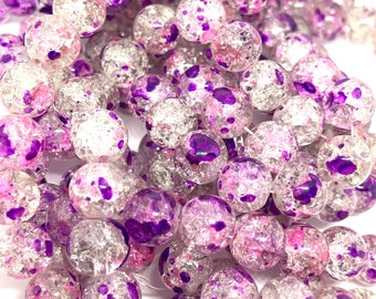 12mm glass beads - shades of lilac - purple - crystal colored glass crackle beads - 1 strand