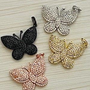 1 CZ butterfly charm - pendant - pave crystal stones