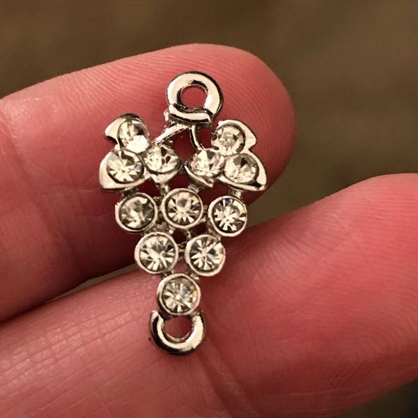 3 Beautiful rhinestone grape charms - silver tone - connector - crystal - very nice quality - great for jewelry making - pendant -