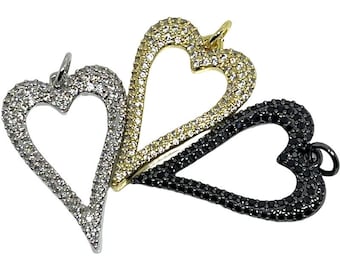 CZ open heart charm - narrow design - cubic zirconia - choice of 3 colors