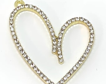 1 beautiful mostly rhinestones & light and gold tone finish open heart pendant charm
