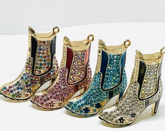 1 Beautiful large rhinestone decorated high heel boot pendant - choice of 4 colors