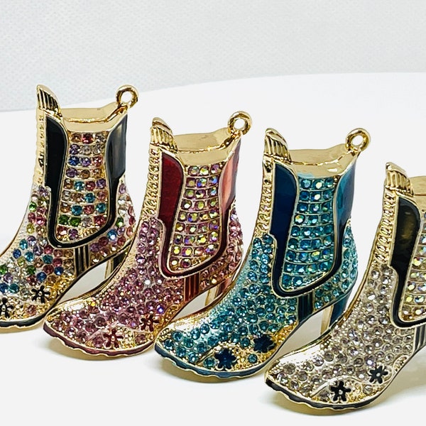 1 Beautiful large rhinestone decorated high heel boot pendant - choice of 4 colors