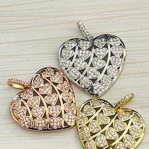 1 CZ heart charm - cubic zirconia rhinestones - silver - gold - rose gold