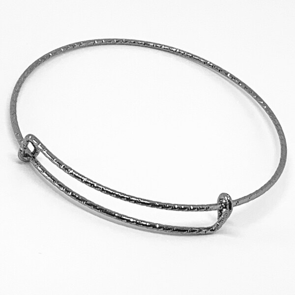 Textured design gunmetal over silver plated raw solid brass wire bangle bracelets - lightweight