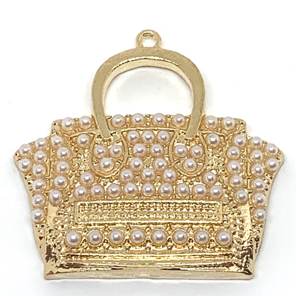 1 gold finish & pearls ladies handbag charm - purse charm - pocketbook