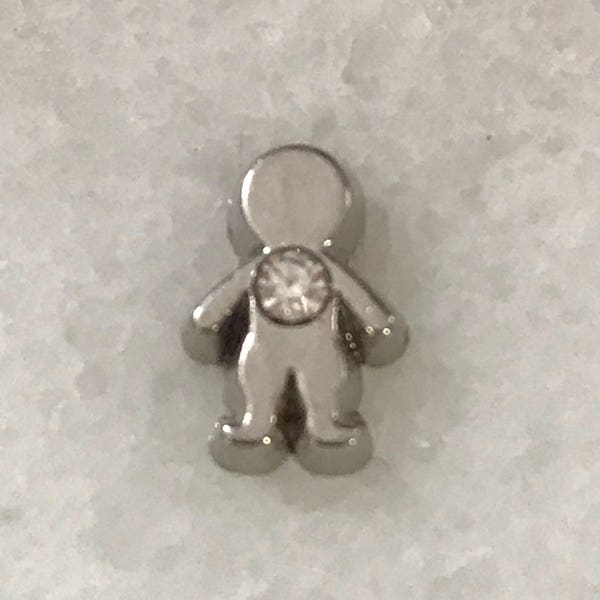 Boy floating locket charm with rhinestone accent - silver tone - fits all memory lockets