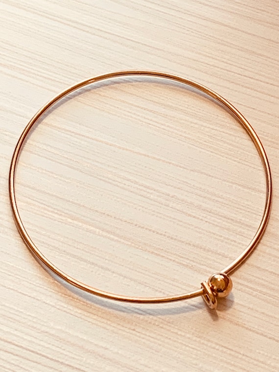 Rose Gold Finish Over Stainless Steel Wire Bangle Bracelet Removable Rose  Gold Ball Hook Add Beads and Charms 