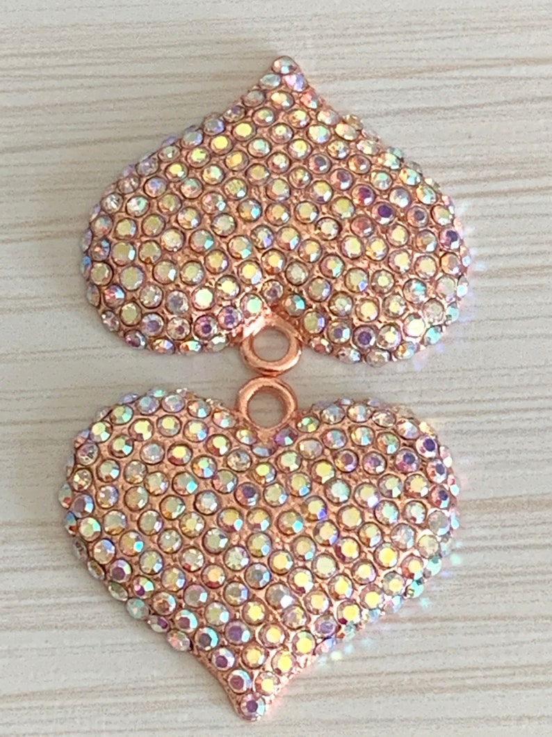 1 Large AB Rhinestones Rose Gold Heart Charm - Pendant - Etsy