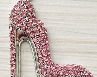 1 Pink rhinestones beautiful high heeled stiletto shoe charm - pendant - silver finish