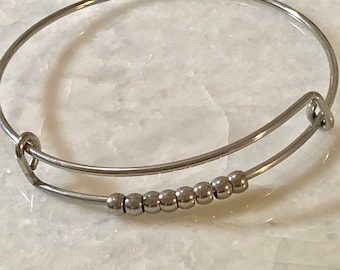 Stainless Steel Expandable Bangle Bracelet with Beads