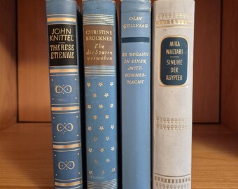 Vintage Book Stacks (1960s) Set of 4 | Bertelsmann Book Club | Dove Blue & Ocean Blue | Unread Curated