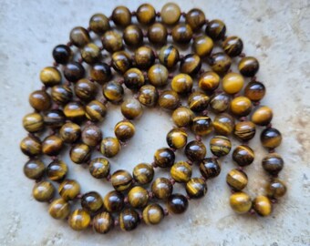 Vintage tiger's eye necklace, 80 cm, hand-knotted gemstone necklace