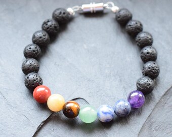 Lava Chakra Bracelet with gemstone beads and magnetic clasp
