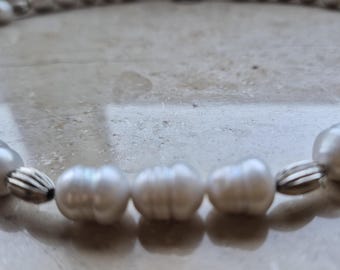 Freshwater pearl necklace with metal spacer beads | Elegant baroque pearl necklace | Gift for her | Fine jewelry