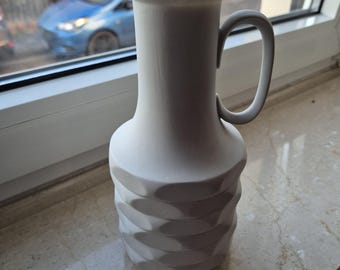 Winterling Schwarzenbach Bavaria Vase | Vintage White Handled Vase | 1970s Mid-Century Relief | Textured Retro Porcelain Decor