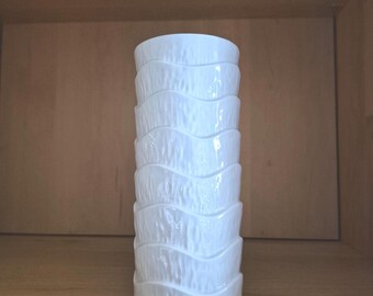 Schumann Arzberg Bavaria Vintage Vase | White Op Art Relief | 1970s Mid-Century Design | Cylindrical Wave Pattern Porcelain Decor