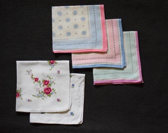 5 Vintage-Stofftaschentücher Damen