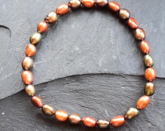 Freshwater pearl nugget bracelet, elastic pearl jewelry, copper & brown color mix, AAA pearls, handmade