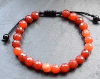 Carnelian bracelet, faceted, 8 mm, red, handmade beaded bracelet